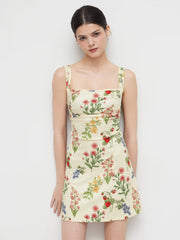 Square Neck Floral & Fruit Graphic Mini Dress