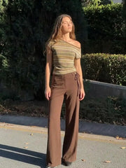 Linen-blend Mid Rise Wrap Wide Leg Trousers