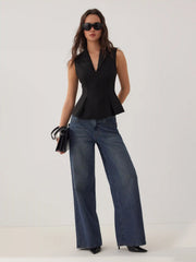 V-neck Zipper Waist Blazer Vest