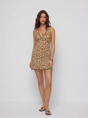 Flocking Lace V-neck A-line Mini Dress
