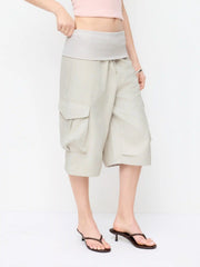 Cotton-blend Low Rise Drawstring Cargo Bermuda Shorts