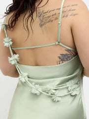Satin Cowl Neck 3D Floral Ruched Mermaid Maxi Dress Curve & Plus