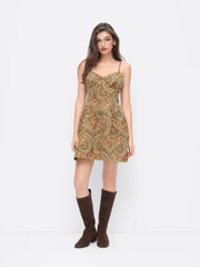 Cotton-blend Aztec V-neck A-line Mini Cami Dress