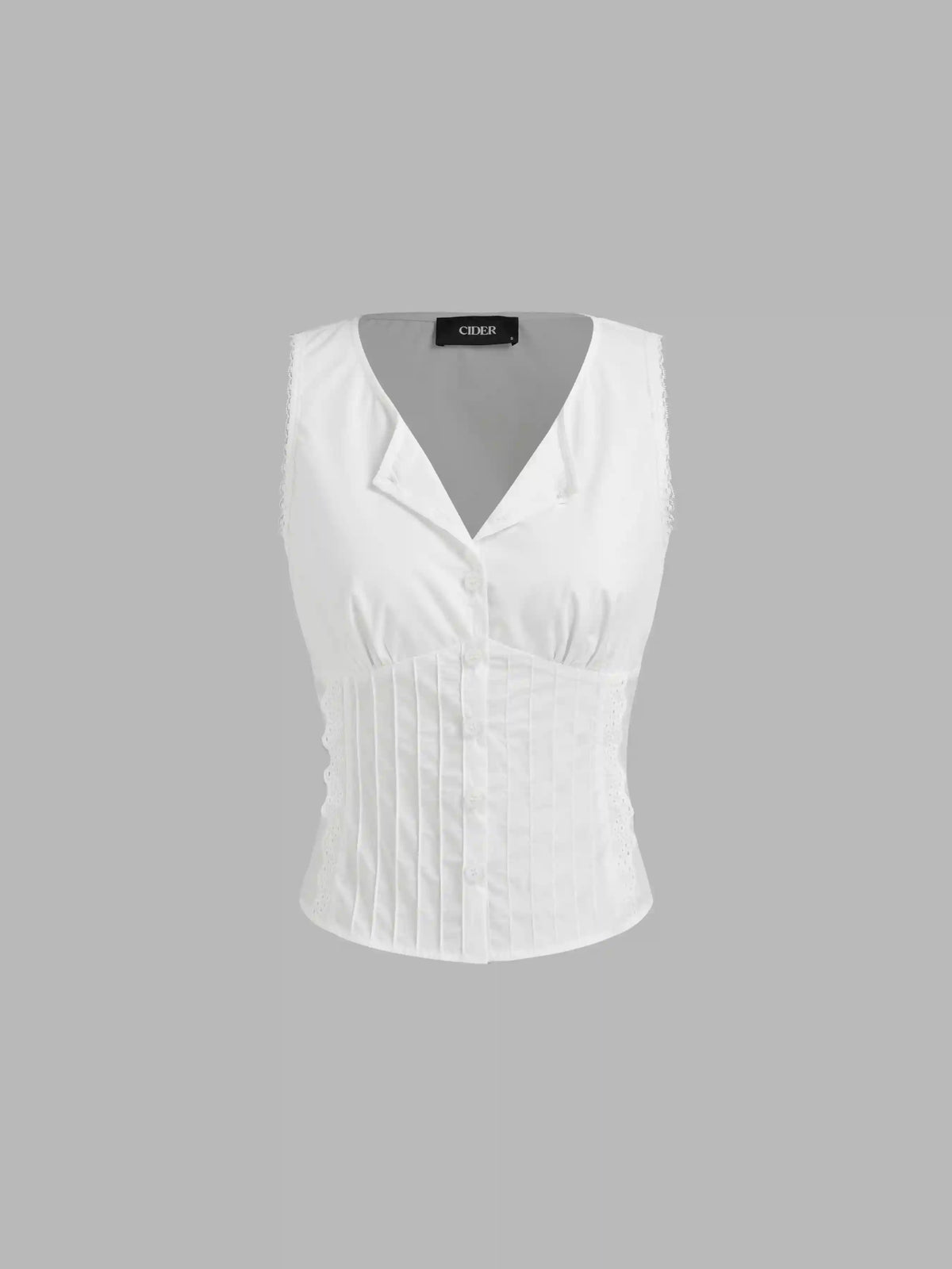Cotton-blend Button Up Lace Trim Tank Top