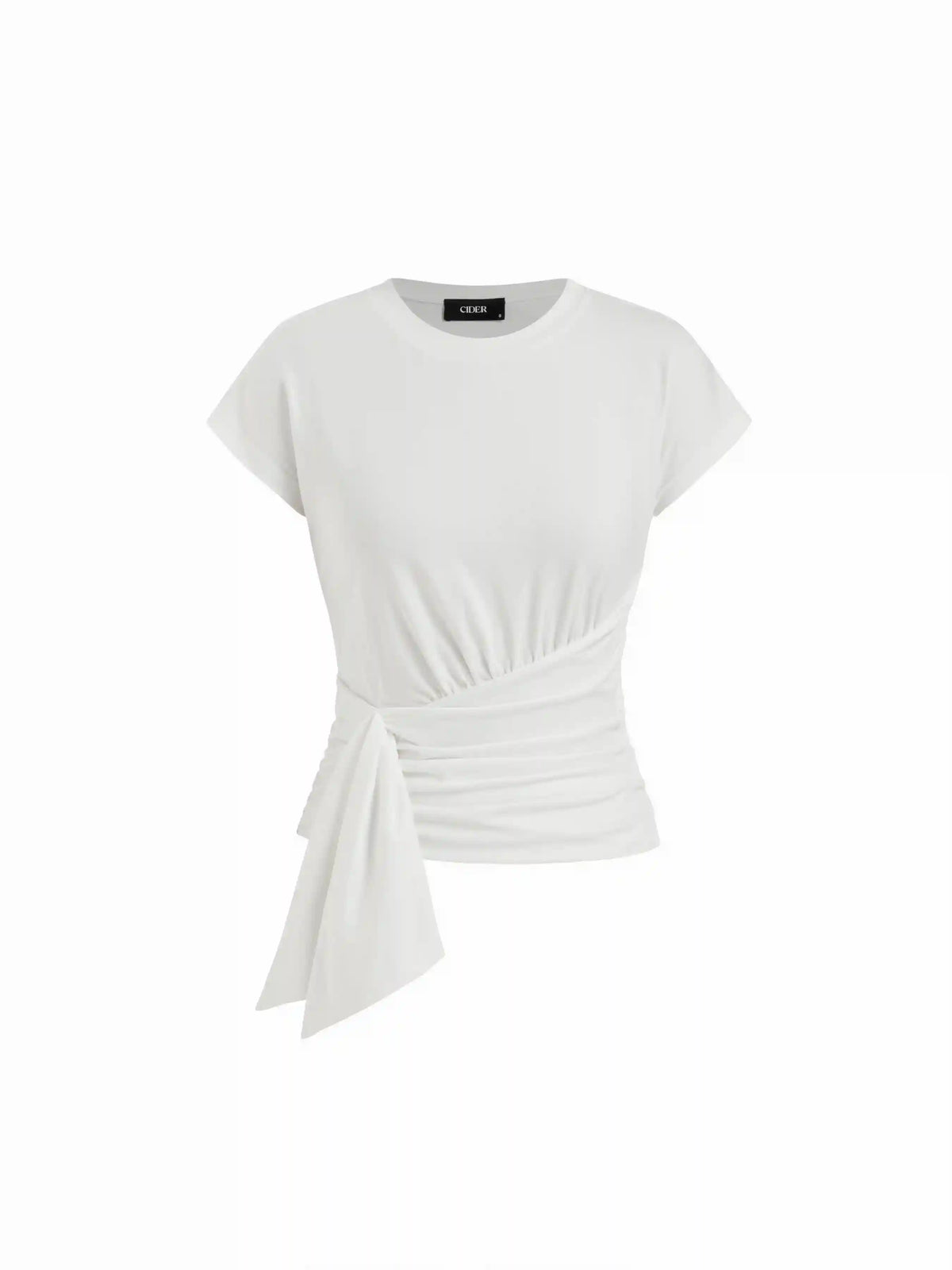 Cotton-blend Round Neck Ruched Short Sleeve Top